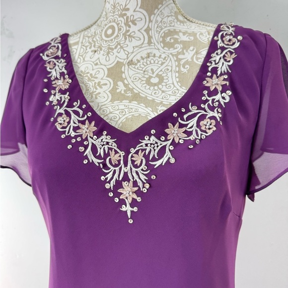 SL Fashions Size 14 Midi Dress Purple Whimsigoth Embroidered Sequin Handkerchief - Picture 5 of 8